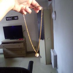 Gold Rope Chain W/Basketball Pendant