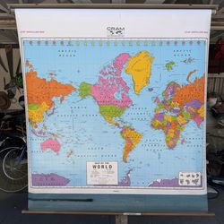 Cram vintage school world pull down map