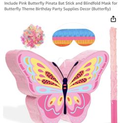 New Toddler Butterfly Piñata W/stick, Mask And Confetti