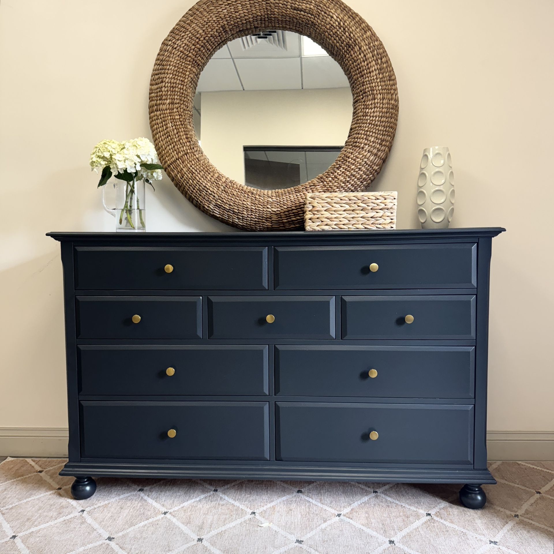 Stunning Black 9 Drawer Wood Dresser