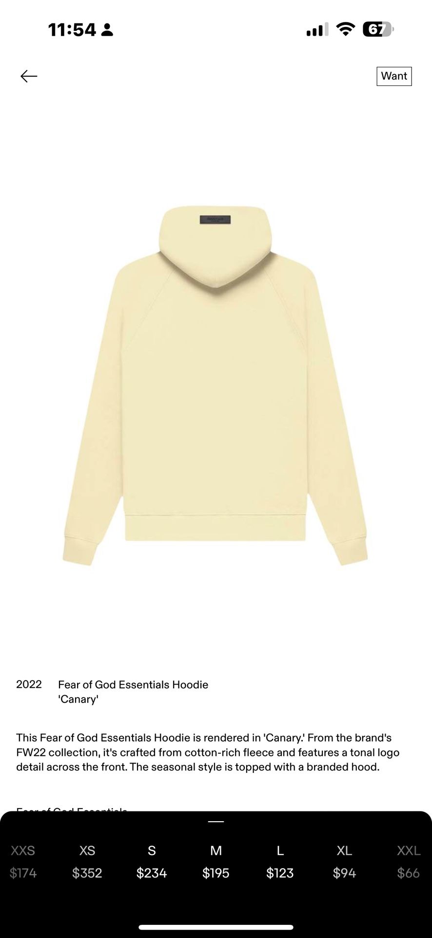 Brand new authentic essential hoodie, Canary yellow
