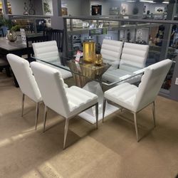 Bima & Cilegon White Dining Room Set / 7pc