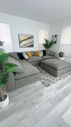 Sectional !!! Free Delivery !!! Modular Nixon Cloud Gray Fabric With Ottoman 5pcs