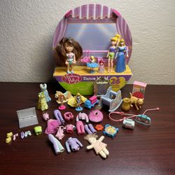 Vintage Polly Pocket Fashion Dance World With Doll Clear Backpack Mix Lot Barbie