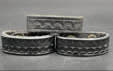 Vintage Lot of 3 Duty Belt Keepers Basketweave Leather Double Snaps
