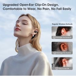Open Ear Headphones Wireless Bluetooth 5.4 with Mic, Open Ear Earbuds with Charging Case LED Display, 44H Play, IP54 Waterproof, 