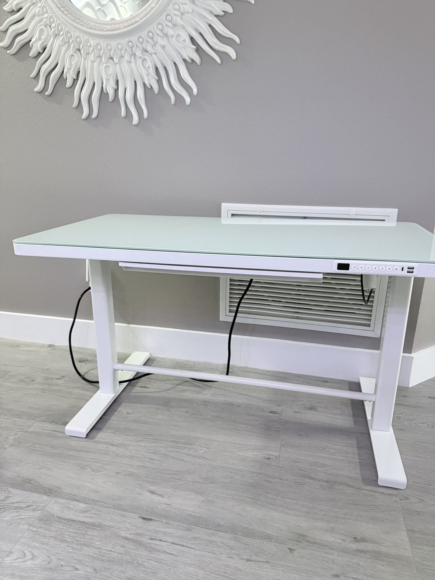 48" Glass-Top Electric Height-Adjustable Standing Desk – White (Lightly Used)