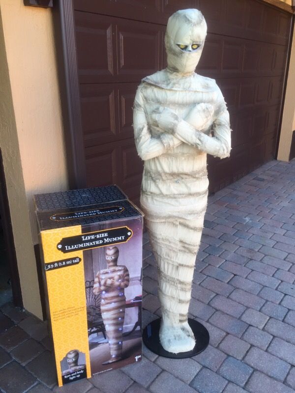Life-size illuminated mummy Halloween prop