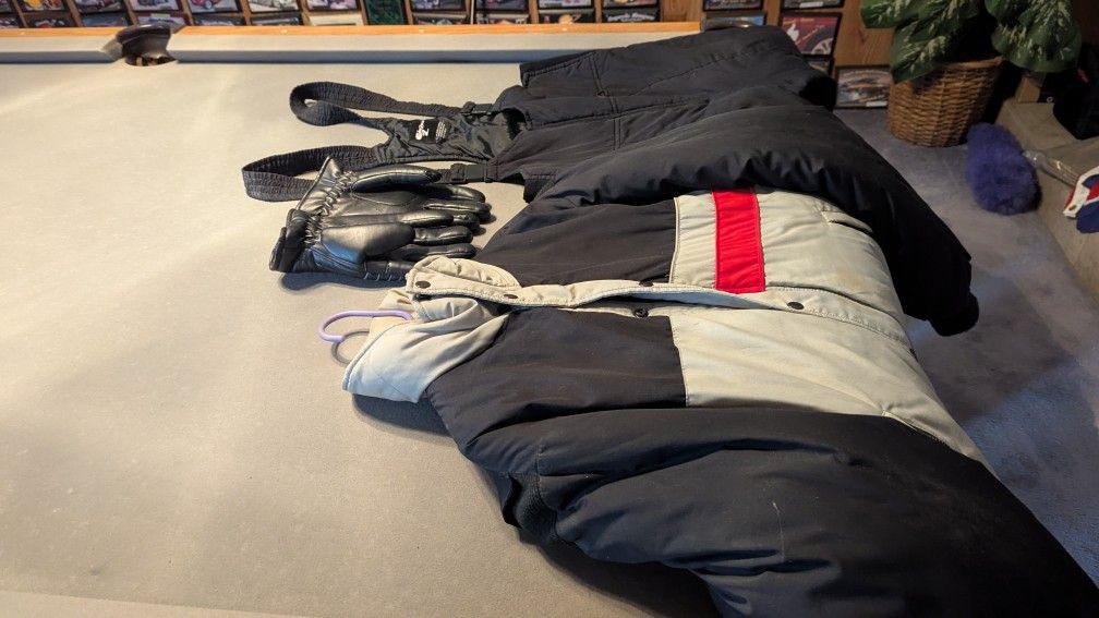 Ski Jacket and Ski Bib, Gloves, Near New