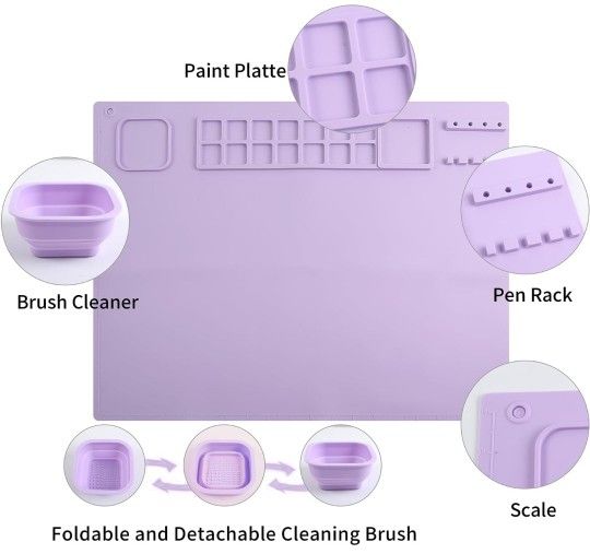Silicone Painting Mat with Cup - Silicone Craft Mat and Silicone Mats for Crafts - 20"X16" Large Silicone Mat - Use This Silicone Sheet as Silicon