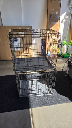 Wire Dog Crates with Slide-Out Trays – Set of 2
