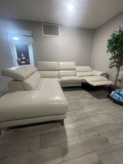 Cream Leather Sectional Recliner