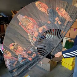 oversized hand-painted fan wallhanging