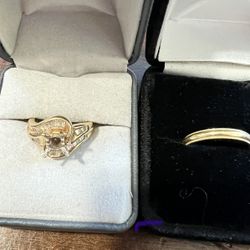 Bride Set  Solitaire Ring Mount And Band Gold 14K With Diamonds Size 7