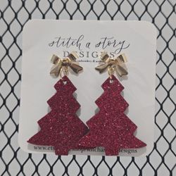  Golden Glitter Leather Christmas Tree Earrings 