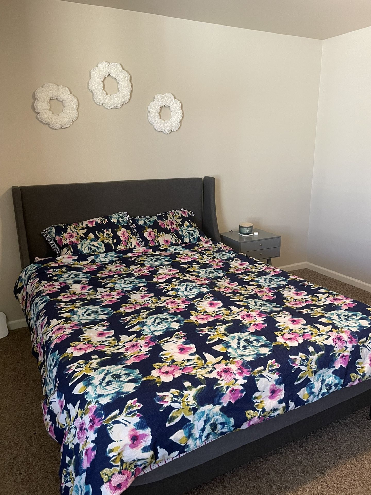 Grey Queen Bed Frame + New Casper Mattress