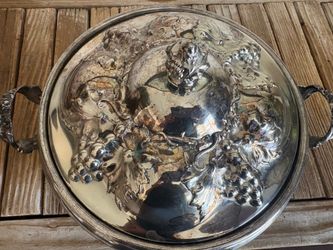 Vintage human mfg company special metal ornate silver serving piece grape motif