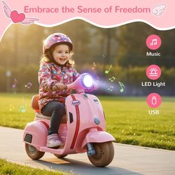 Kids Mini Electric Motorcycle, Ride on Toys w/Horn, Trainning Power Wheels, Headlight & Music, Forward/Reverse, Non-Slip Tires, Toddler Ride on Motorb