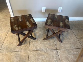 Rustic Wood End Tables Set of 2
