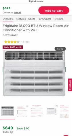 Home /FHWW184WE2 Frigidaire 18,000 BTU Window Room Air Conditioner with Wi-Fi FHWW184WE2
