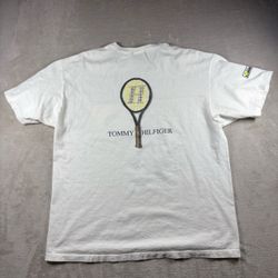 Vintage 90s Tommy Hilfiger Tennis Team T Shirt Men’s M White Made USA #5A