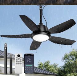 Brand New 42 Inch Outdoor Ceiling Fan with Lights, IP65 Waterproof, APP & Remote Control, Dimmable 3CCT LED, 6-Speed Quiet DC Motor, Hanging Gazebo Fa