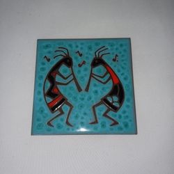 CLEO TEISSEDRE SOUTHWESTERN KOKOPELLI COASTER TRIVET WALL PLAQUE TILE 4 X 4