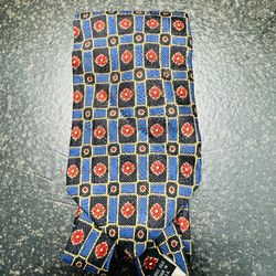 Pierre Balmain Blue & Black Silk Tie Woven Long & Wide Floral Geometric