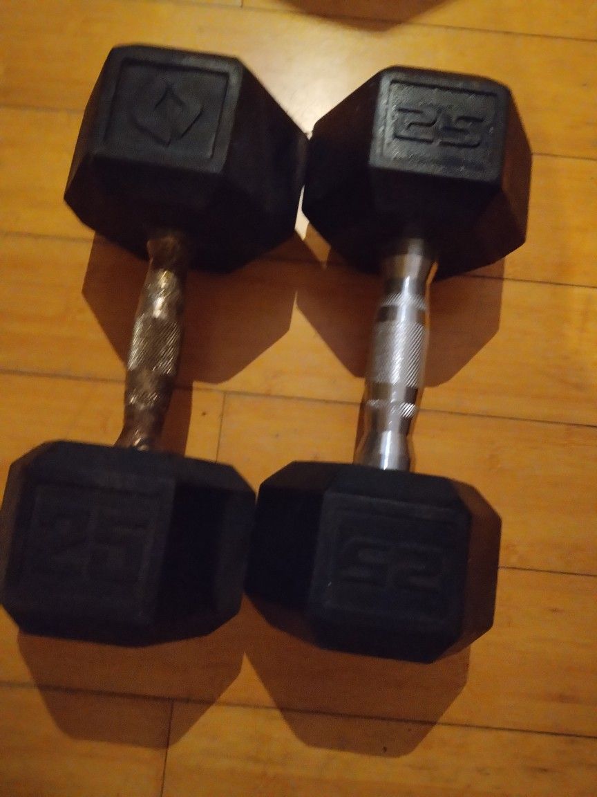 25lb Rubber Hex Dumbbells