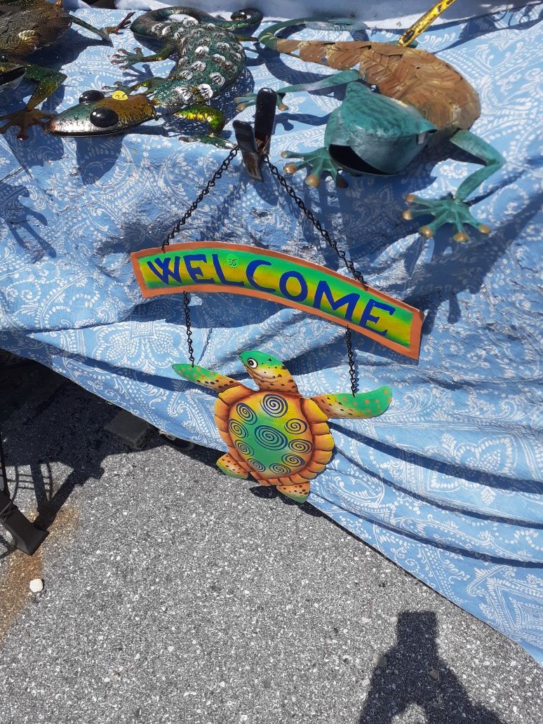 Colorful metal Turtle welcome sign