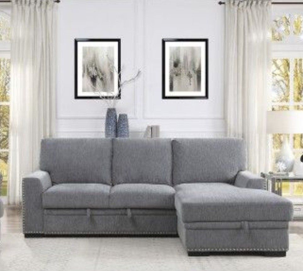 Fabric sectional with sleeper and storage