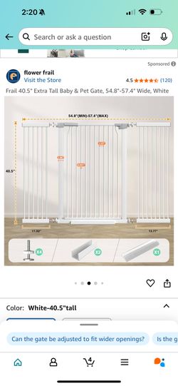 40.5" Extra Tall Baby & Pet Gate, 54.8"-57.4" Wide, White