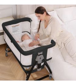 （Assembled) 3 in 1 Baby Bassinet Crib with Breathable Mesh, Bassinet Bedside Sleeper with Wheels, 6 Height Adjustable, Easy to Assemble, Bassinets for