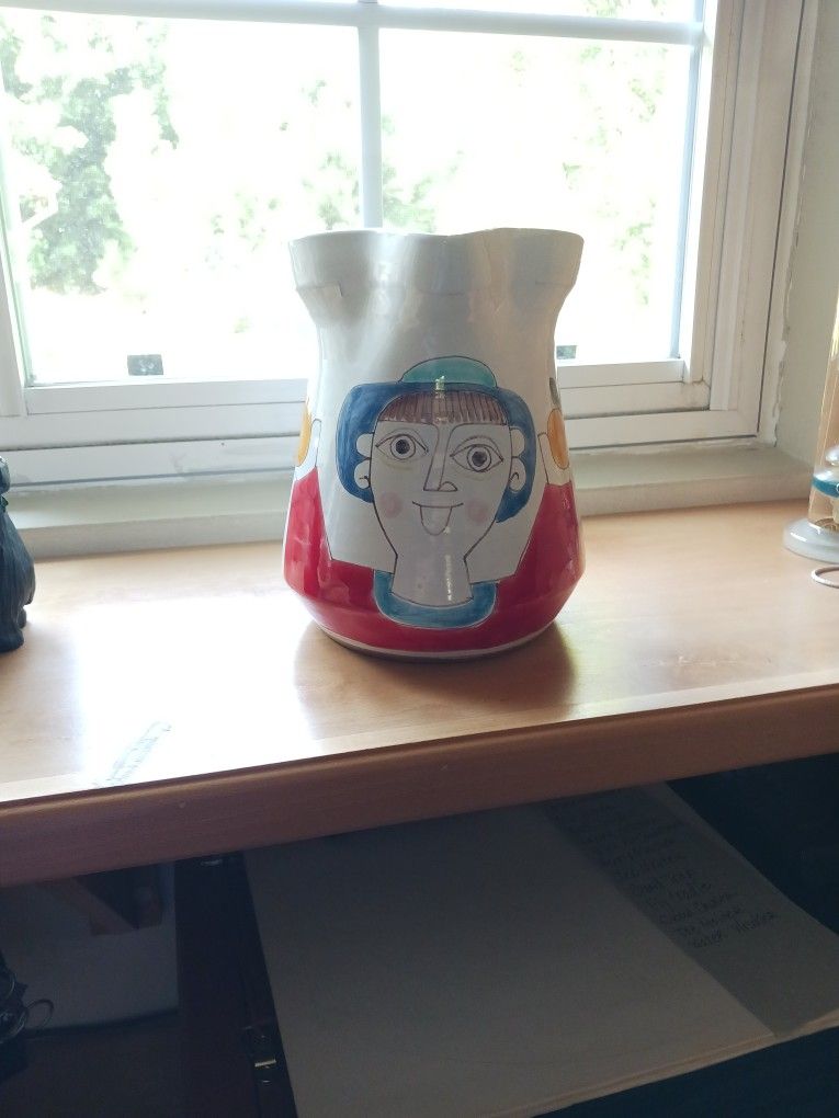 Vintage De Simone Pottery: Man With Oranges And Birds