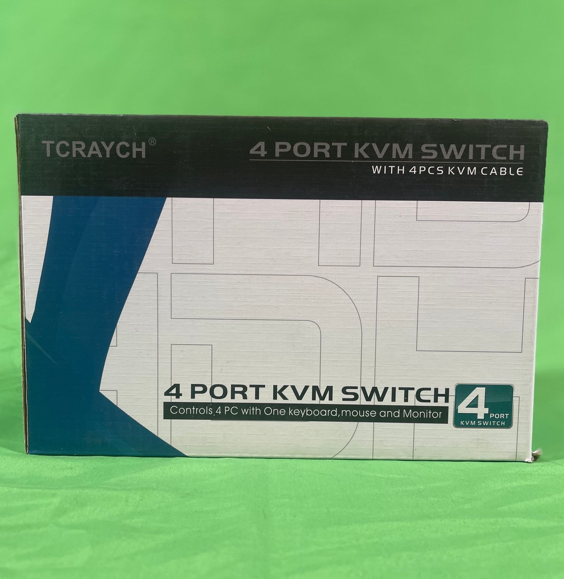 TCRAYCH BLACK 4 PORT KVM SWITCH w/ 4PCS KVM CABLE