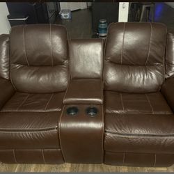 🔥 Brown Leather Reclining Couch Set – $1000 OBO 🔥