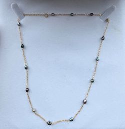 18k Solid Yellow Gold Necklace with Tahitian South Sea Keshi Pearls