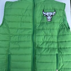 Men's Green Puffer Vest with Chicago Bulls Logo