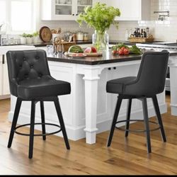 LUE BONA 360° Swivel Tufted Bar Stools Set of 2 – Black, Brand New