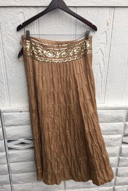 Gorgeous Renoir Skirt * International Concepts Gold Embroidery & Sequins Crinkle Maxi Skirt NWT