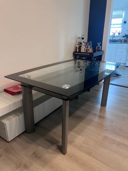 Glass Top Dining Table with Metal Legs and 4 chairs