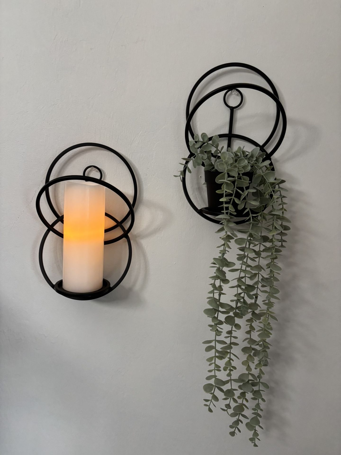Pair Of Vintage Mcm Art Deco Black Metal Wall Sconce Candle Holders