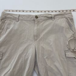 Eddie Bauer Women's 16 Tall Cotton Ripstop Cargo Capri Pants Stone Tan Ruched