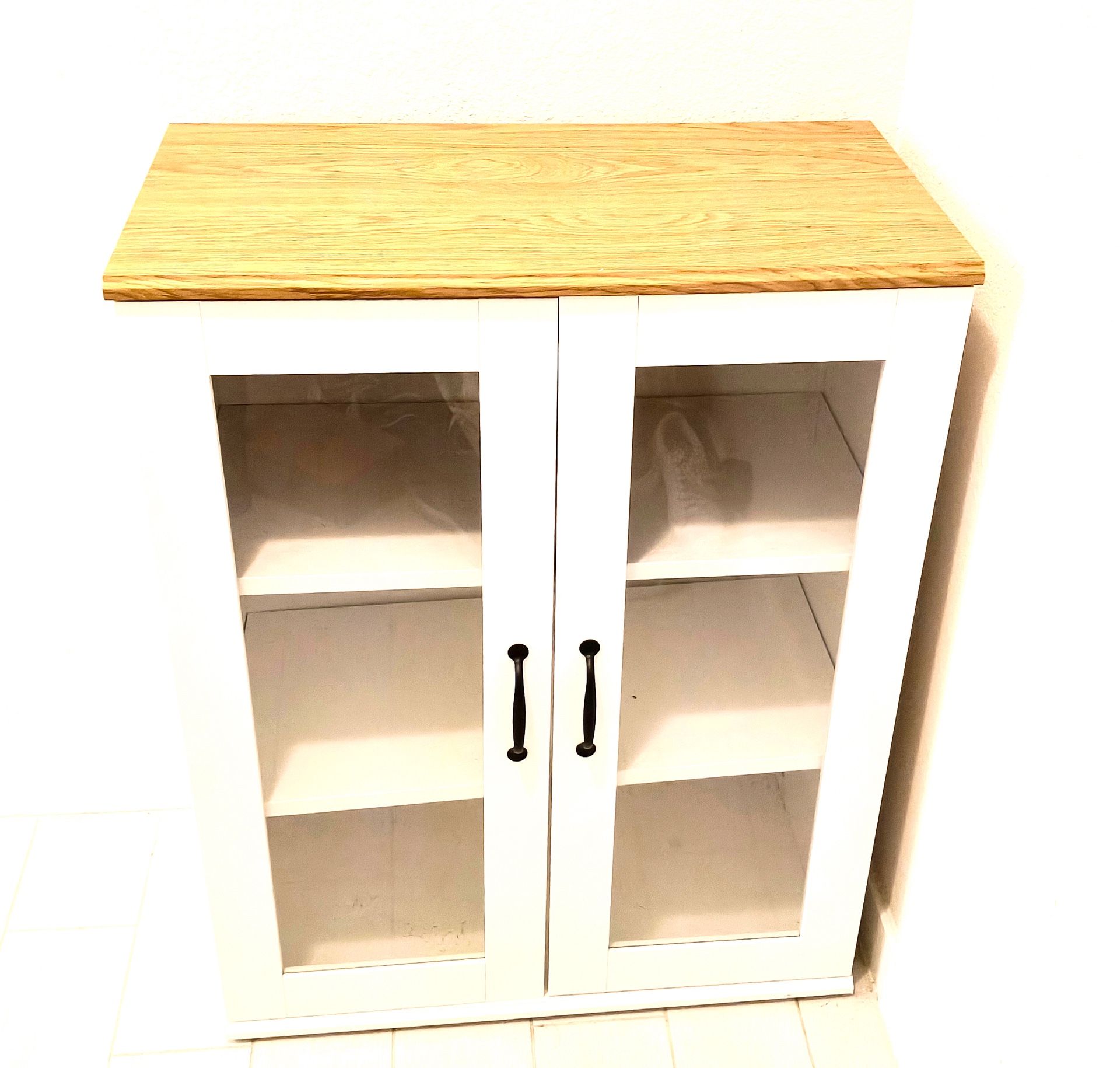 ikea White Wood & Glass Storage Cabinet – Bathroom / Kitchen Organizer
