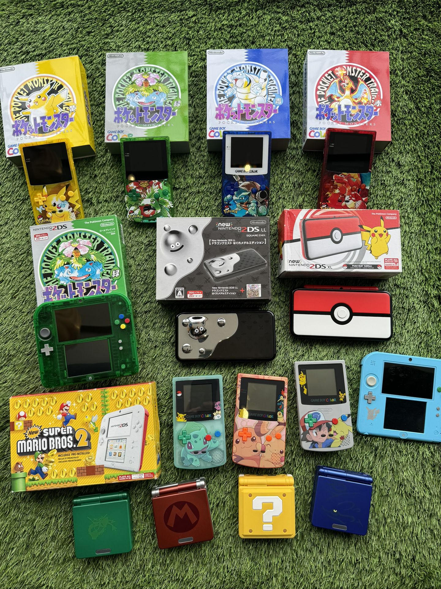 Gameboy Color, Nintendo 2DS, Nintendo 2DS XL, Nintendo 3DS, Gameboy Advance, Gameboy Advance SP