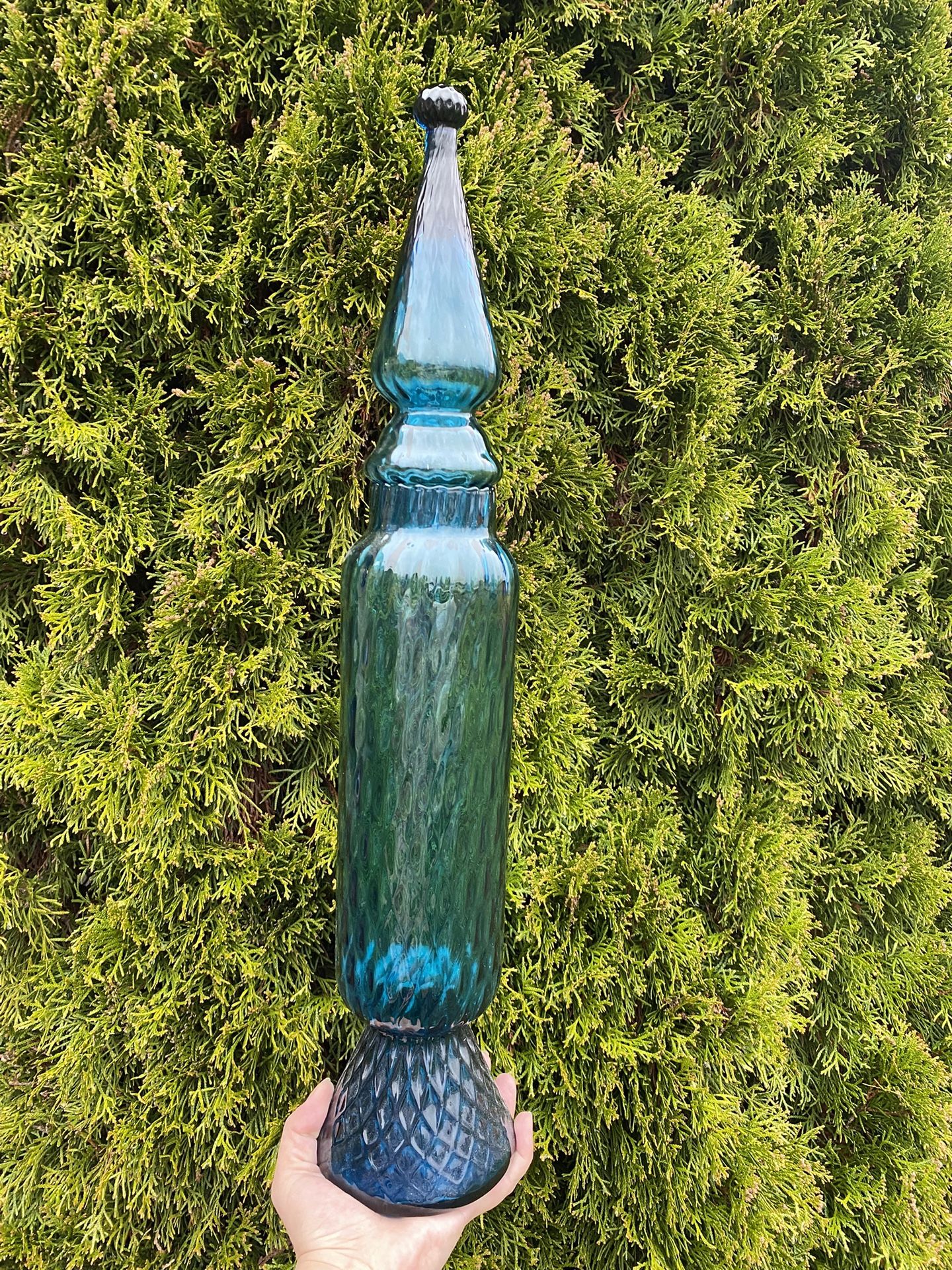 23” Vintage Empoli Glass Genie Bottle Blue