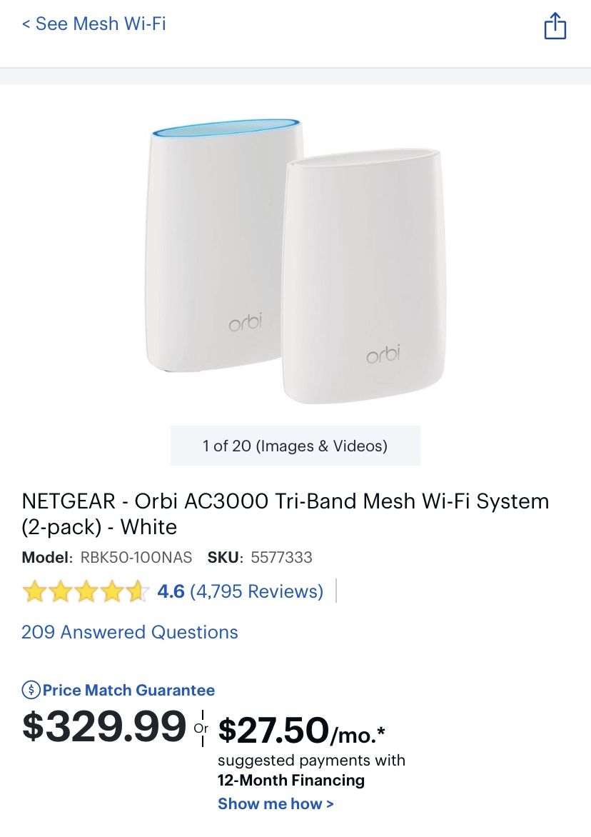 Netgear Orbi AC3000 tri-band mesh Wifi router system