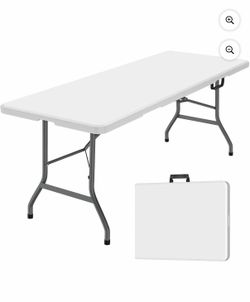 Jopath 6 Foot Folding Table,White Plastic Folding Table,Built-in Handle,Indoor Outdoor Table for Picnic Party Dining Camping,White