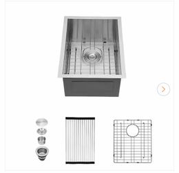 15 in. Undermount Single Bowl 16-Gauge Brushed Nickel Stainless Steel Kitchen Sink with Bottom Grids