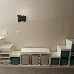 Playroom Storage. Ikea Trofast System with Totes And shelves
